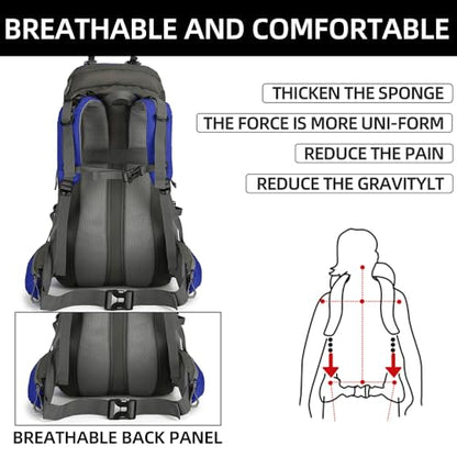 King'sGuard 60L waterproof lightweight hiking backpack with rain cover and shoe compartment outdoor sports travel backpack (DeepBlue) - color: Deepblue