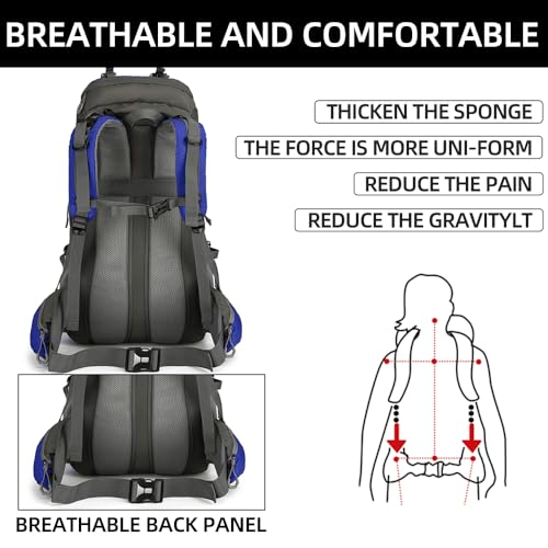 King'sGuard 60L waterproof lightweight hiking backpack with rain cover and shoe compartment outdoor sports travel backpack (DeepBlue) - color: Deepblue