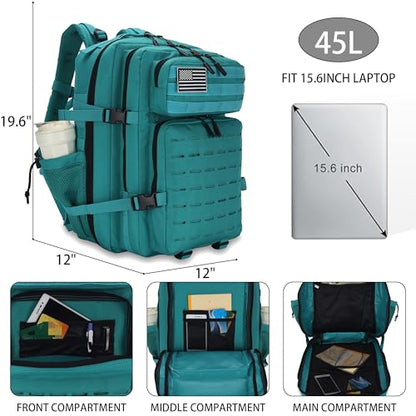 Military Tactical Backpack 45L/25L 3 Day Assault Pack Molle Daypack Hiking Backpack for Men and Women - color: Lakeblue, size: 45L