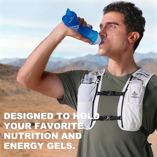 Running Vest for Women Men, 5L Hydration Vest with Dual 500ml Soft Flask, Lightweight Water Backpack, Adjustable Chest Straps Running Hydration Backpack for Running Cycling Hiking - color: White
