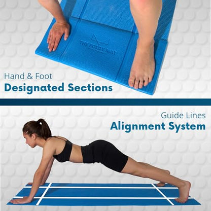 Foldable Yoga Mat Thick, in 6 Combinations; Greater Support and Protection for Joints, Body Alignment System, and Sections for Hands and Feet. Non-slip texture and water-resistant - color: Light Blue