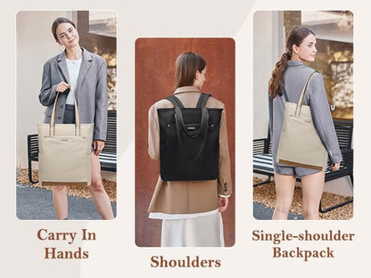 Convertible Laptop Backpack for Women Men Carry on Tote Backpack Teacher Bookbag for College Work Nurse Travel Leisure,16 Inch,Apricot - color: Apricot