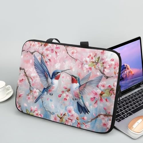10 Inch Cherry Blossom Hummingbirds Laptop Sleeve, Lightweight Laptop Cover Computer Bag Tablet Carrying Case with Handle, Waterproof Tote Bags Notebook Case Handbag Briefcase for Women - color: Cherry Blossom Hummingbirds, size: 10 Inch