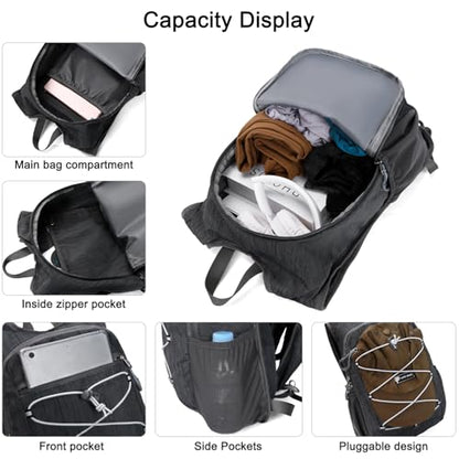 BOVIP 20L Hiking Backpack Lightweight Packable Hiking Daypack Small Travel Outdoor Foldable Shoulder Bag Black - color: Black 1