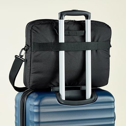 Amazon Basics Laptop Shoulder Bag with Compartments, 17.3-inch, Black, Large Capacity, Fits Dell, HP, ASUS, Lenovo, MacBook Pro and more - size: 17.3 Inch, style: 1-pack