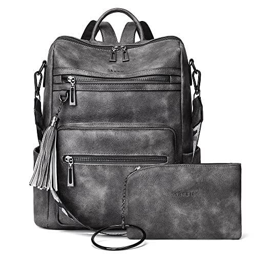 Shrrie Backpack Purse for Women Leather Backpack Fashion Designer Travel Backpack Convertible Shoulder Bag - color: 2-2-two-toned Dark Gray