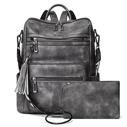 Shrrie Backpack Purse for Women Leather Backpack Fashion Designer Travel Backpack Convertible Shoulder Bag - color: 2-2-two-toned Dark Gray