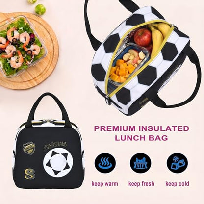 3PCS Kids Backpack Set, School Backpack with Lunch Bag & Pencil Case, Lightweight Waterproof Bookbag for Kids (Black soccer) - color: Black Soccer