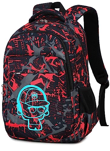 LEDAOU Girls Boys Backpack with Lunch Box, 3-Piece School Bookbag Set - color: Graffiti Red Prince
