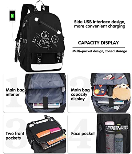 MCWTH School Backpacks for Teen Boys, Luminous School Bag Bookbags for Kids (Space Rocket) - color: Space Rocket