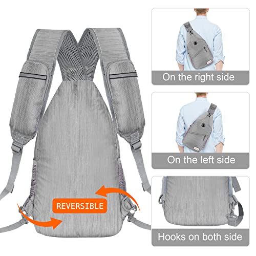 ZOMAKE Sling Bag,Small Crossbody Sling Backpack,Water Resistant Shoulder Daypack for Travel,Anti Thief Chest Bag for Hiking(Grey(Stripe)) - color: Grey(stripe)