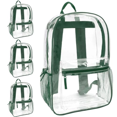 Trail maker Bulk Clear Backpacks Wholesale for School 24 Pack Clear Backpacks for Boys, Girls, School, Stadium, Travel - color: Green Pack