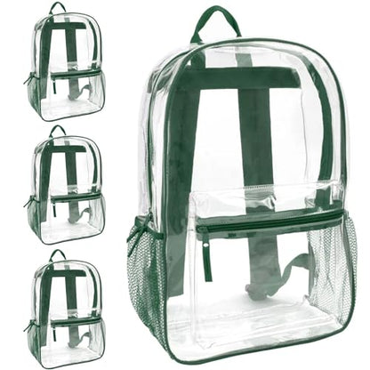 Trail maker Bulk Clear Backpacks Wholesale for School 24 Pack Clear Backpacks for Boys, Girls, School, Stadium, Travel - color: Green Pack