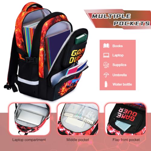 Scothen 3PCS Boys Backpack Set, Cool Backpack for Boys with Lunch Bag & Pencil Case, Kids School Bag Teen Boy Bookbag for Kindergarten Elementary Middle School with USB Charging Port - color: Red Lightning