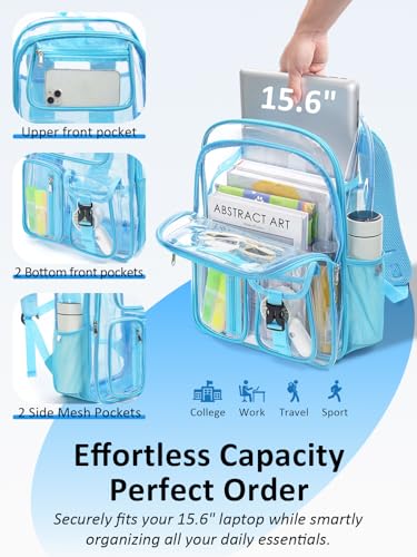 Double-Layer Clear Backpack Heavy Duty, 17 Inch Large Clear Bookbag, Transparent See Through Backpack For School, Work, College, Travel, Sport- Light Blue - color: 1# Light Blue, style: Pro Series (Double Layer)