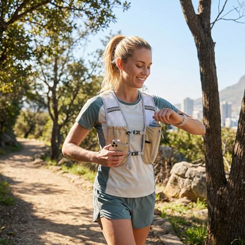 Hydration Backpack Lightweight Running Vest for Women Men with 500ml Soft Flask Hiking Daypack - color: Khaki Vest Only