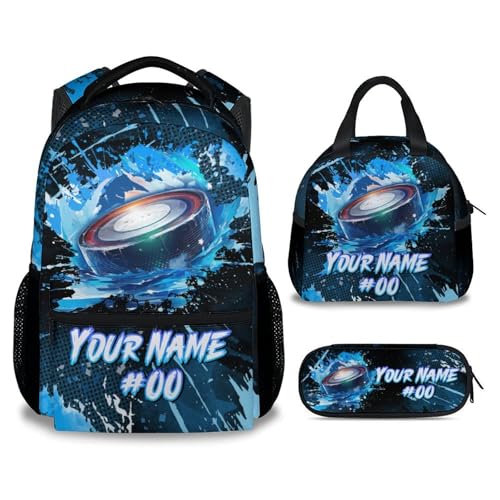 COZYAURA Personalized Backpack - Ice Hockey Backpacks Set for Boys Girls - Kids Bookbag for Elementary Middle School - Cool Field Hockey Theme School Bags with Lunch Bag & Pencil Case - color: Style-8