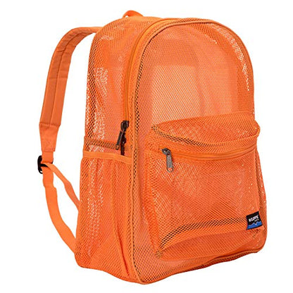 K-Cliffs Heavy Duty Mesh Backpack Quality Classic Student Net Bookbag Durable See Through Simple Netting Daypack Deluxe Basic School Bag Orange - color: Orange