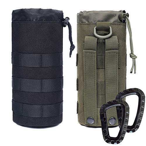 Water Bottles Pouches - 1000D Tactical Molle Drawstring 32OZ Hydration Carrier Bag - color: Black+Green