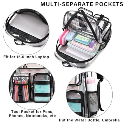 LXYGD Clear Backpack for School Stadium Approved Transparent Heavy Duty See Through College Bookbag Travel Work Daypack Security for Teens Girls Women Students (Black) - color: Black