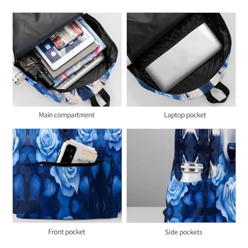 cfpolar 17 Inch Backpack Blue Rose Wolf Laptop Bag Shoulder Bag School Bookbag Casual Daypack For Boys Girls - color: B2-blue Rose Wolf