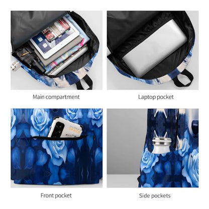 cfpolar 17 Inch Backpack Blue Rose Wolf Laptop Bag Shoulder Bag School Bookbag Casual Daypack For Boys Girls - color: B2-blue Rose Wolf