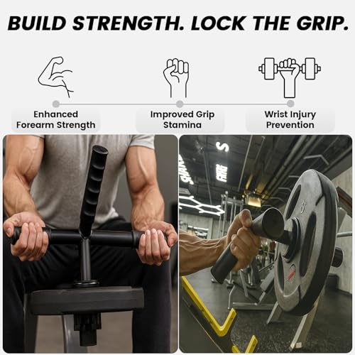 The Strong Arm Forearm & Wrist Strengthener – Adjustable Alloy Steel Grip Trainer with 3 Anti-Slip Finger Sleeves & Clamp, Wrist Roller Bar for Flexion, Extension & Grip Workout