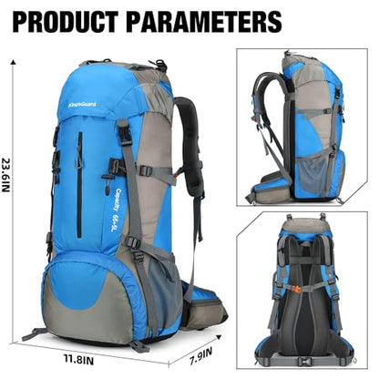 King'sGuard 70L Hiking Backpack with Rain Cover Lightweight Waterproof Travel Camping Backpack Large Backpacking Pack - color: Light Blue