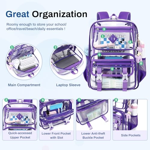Sisipoet Clear Backpack for School, PVC Clear Bookbag Heavy Duty Transparent Backpack for Stadium Events See Through Bag - color: Dark Purple