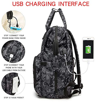 Diaper Bag Backpack with USB Charging Port Stroller Straps and Insulated Pocket,army military Travel Nappy Backpack for Dad/Mom (Black Camo) - color: Camo Black