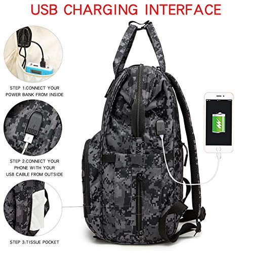Diaper Bag Backpack with USB Charging Port Stroller Straps and Insulated Pocket,army military Travel Nappy Backpack for Dad/Mom (Black Camo) - color: Camo Black