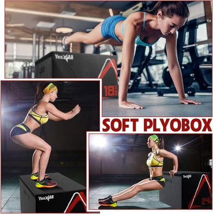 Yes4All Adjustable Soft Plyo Box, Jumping Trainer - For Plyometric Exercises and Conditioning, Multiple Height Variations - color: F. Black - 18"