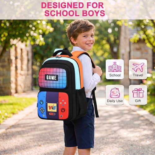 3PCS Kids Backpack Set, School Backpack with Lunch Bag & Pencil Case, Lightweight Waterproof Bookbag for Kids (Game Console) - color: Game Console
