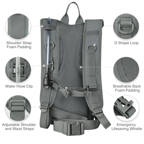 NOOLA 3L Hydration Backpack, Water Backpack with TPU Water Bladder, Tactical Hydration Pack for Men Women, Molle Water Backpack for Hiking, Biking, and Hunting - color: Grey