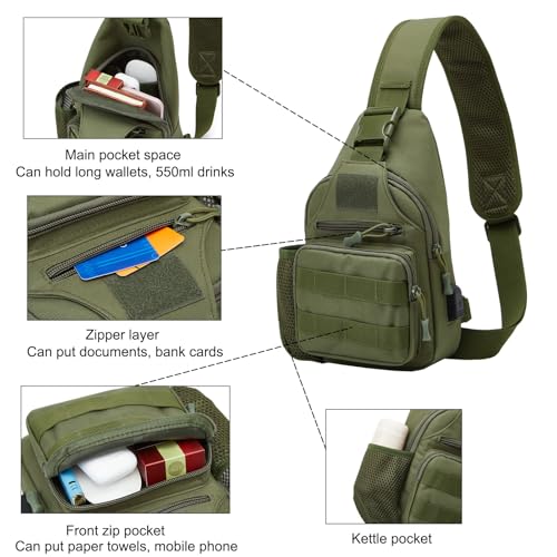 ZHIERNA Tactical Crossbody Bag for Men with Water Bottle Holder, MOLLE EDC Shoulder Sling Chest Bags with USB Charging Port for Travel Walk(Army Green) - color: Army Green