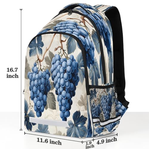 Watercolour Beautiful Grapes Backpack with Chest Strap Reflective Lightweight Travel Hiking Backpack for Men Women Waterproof Daypack Back Pack for Commute Camping