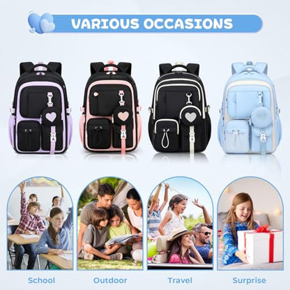 MOONBABY Girls Backpack, Kids Backpack for Girls, School bag for Primary Elementary Teenage, Middle School Students Bookbag - color: Blue
