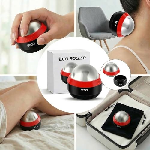 iECO Cold Massage Roller Ball - Ice Roller Ball for Muscles Deep Tissue, Cold & Heat Therapy, Plantar Fasciitis Roller - color: Black+red, size: 1 Count (Pack of 1)
