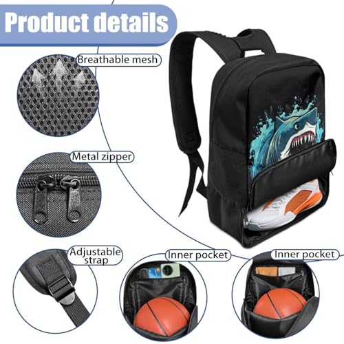 Basketball Backpack With Separate Ball Compartment And Shoes Fit Basketball Volleyball Football - color: Shark