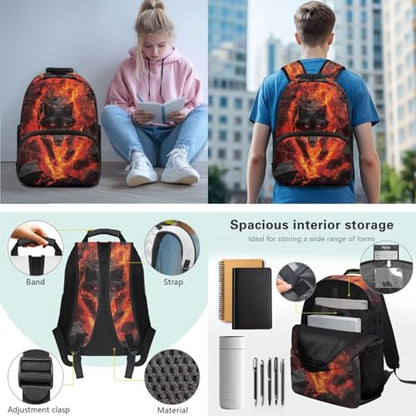 JEOCODY Cool Fire Wolf Kids Boobag Boys Girls Backpack with Lunch Box and Pencil Case Water Bottle Holder 4 PCS Accessories for Teens Back to School Supplies - color: Cool Fire Wolf Patterns