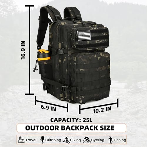 Lovelinks21 25L Tactical Backpack for Men and Women Military Backpack Small Assault Pack Molle Backpack Bug Out Bag Travel Rucksack Daypack (Black Camo) - color: Black Camo
