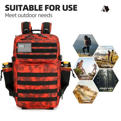 Lovelinks21 45L Tactical Assault Backpack 3 day assault pack with Molle Waterproof backpack Rucksack for Tactical Backpacks (Red water pattern) - color: Red Water Pattern