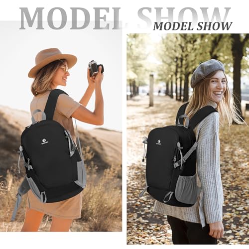 Hiking Backpack for Men Women, 25L Lightweight Travel Backpack Camping Daypack for Outdoors - color: Black