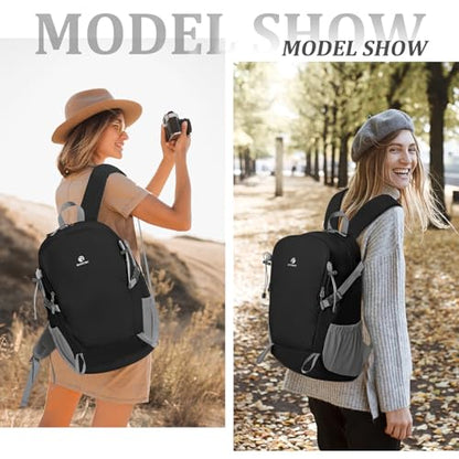 Hiking Backpack for Men Women, 25L Lightweight Travel Backpack Camping Daypack for Outdoors - color: Black