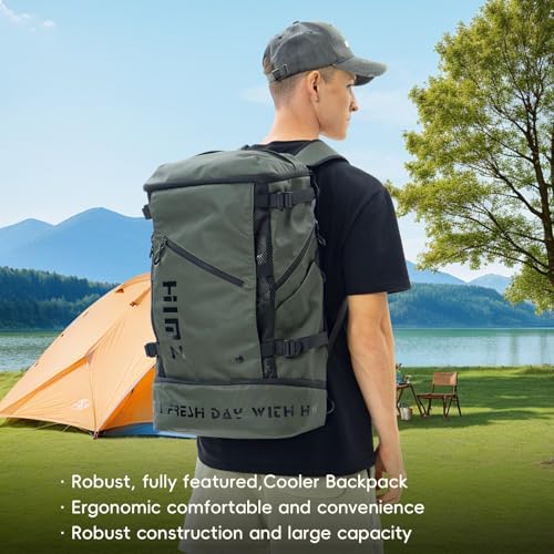 Camping Backpack with Lunch Compartment, Water Resistant Mens Backpack Insulated for Work, 17 inch Laptop Bag, Carry On Backpacks for Airplane Beach Travel, Green - color: Green