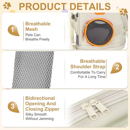 Pet Backpack Carrier, Portable and Ventilated, Oxford Cloth, Dog Cat Travel Bag with Transparent Cover 12.99", (Beige, 1 Pcs), Intended for Hiking/Camping/Traveling - color: Beige
