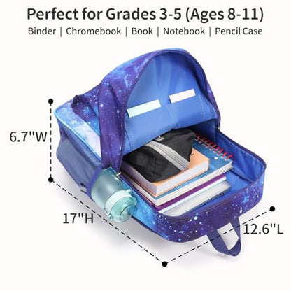 Kids Backpack for Boys - 17 Inch School Bookbag for Grades 3-5 | Elementary Boys Backpack Ages 8-10, Fits Binder Laptop, Reflective Strips, Chest Straps, Comfort Padded S-Straps, Blue Galaxy - color: Blue Galaxy