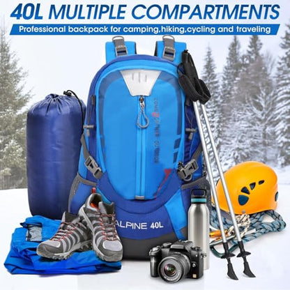 Hiking Backpack Camping 40L Outdoor Daypack Lightweight Travel Backpack with Rain Cover for Women Men (Blue) - color: Blue