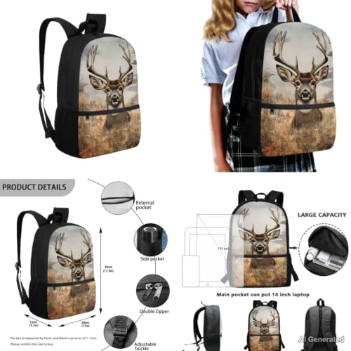 Deer Backpack for Boys School Backpack with Lunch Box Water Bottle Carrier and Pencil Case 4PCS Set Elementary School Backpacks for Boys Kids Bookbag with Adjustable Straps - color: Deer