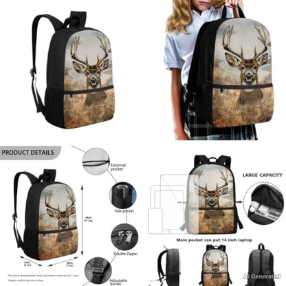 Deer Backpack for Boys School Backpack with Lunch Box Water Bottle Carrier and Pencil Case 4PCS Set Elementary School Backpacks for Boys Kids Bookbag with Adjustable Straps - color: Deer